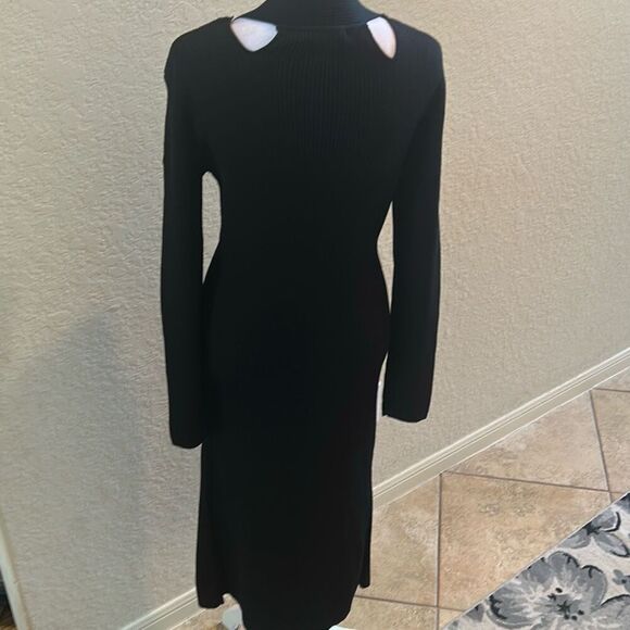 Adrienne Landau Quartz Size M Long Sleeve High Slit Sweater Dress Jet Black NWT - Picture 6 of 15